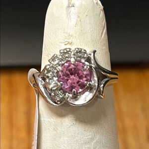 361492 Elegant 10k wg Ring with Pink and Quartz Stones